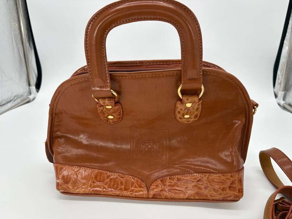 Belle Rose Brown Leather Embossed Croc Satchel Handbag